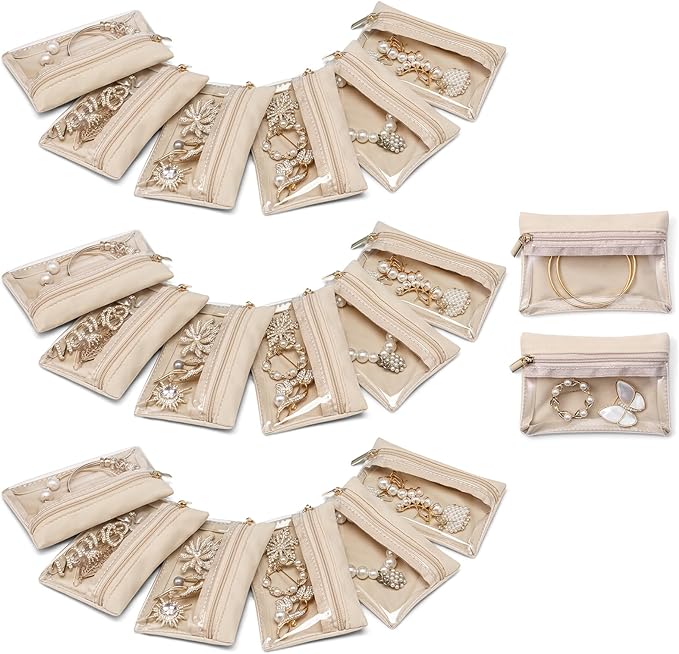 Vlando Velvet Jewelry Pouch with Zipper - Clear Travel Jewelry Bag Organizer for Business Trips & Gifts