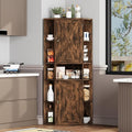 Farmhouse Corner Cabinet, Tall Corner Storage Cabinet with Barn Doors and Adjustable Shelves Wooden Display Bookshelf Pantry Cabinets Organizer Home Furniture for Bathroom, Living Room