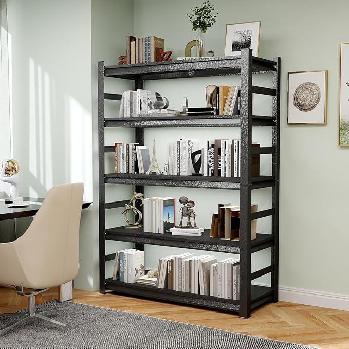 Garage Storage Shelves,5 Tier Shelving Unit, 40 inch Wide, 18” Deep, 78” Tall Organizer Metal Shelf for Basement/Laundry/Pantry Heavy Duty, Adjustable,Easy to Install (5Tier-47"Wx24"Dx72"H with Fence)