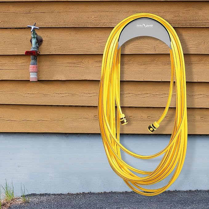 FLORA GUARD Garden Hose Holder, Heavy-Duty Hose Hanger, Holds Up to 125 ft, Garden Rack Wall Mount for Outside, Rust and Slip Resistant, Gray