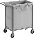 SONGMICS Laundry Basket with Wheels, 2-Section Rolling Laundry Hamper, 37 Gallons (140 L), Removable Liner, Steel Frame with Handle, 27.2 x 15.4 x 31.9 Inches, Dove Gray URLS004G01