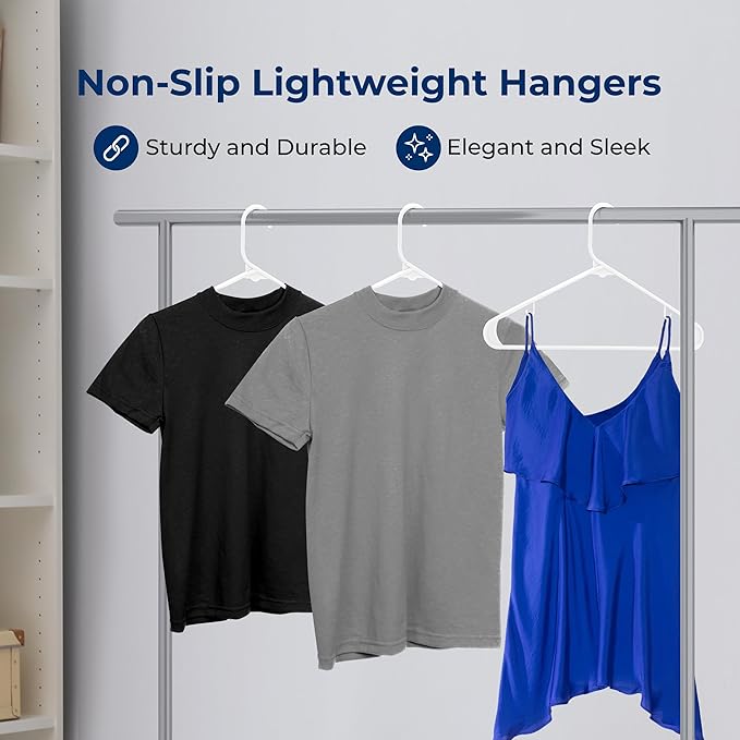 SereneLife 50 Pack Plastic Hangers, Non-Slip, Space-Saving Closet Organizers, Durable and Strong for Shirts, Sweaters, Hoodies, Kids Clothes & Dresses, Ultra-Thin, Lightweight