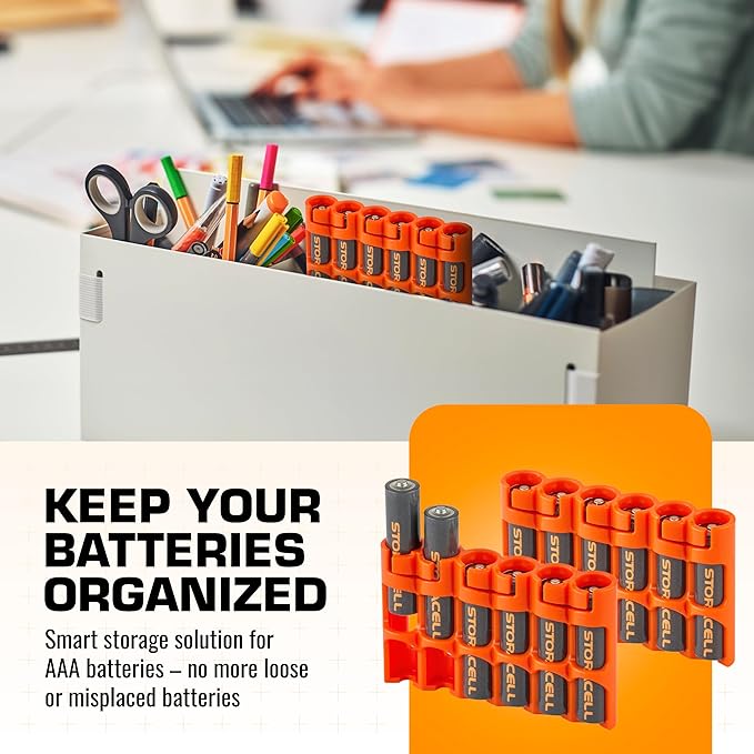 Storacell Slimline AAA-6 Battery Storage Caddy and Dispenser (Pack of 2), Orange, Holds 6 AAA Batteries (Not Included), Durable & Compact Design, The Original Battery Caddy, Made in The USA