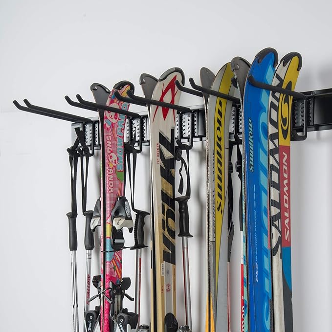WALMANN Garage Storage Organization System Ski Wall Rack Up to 10 Pairs of Skis Mount Hanger Home Shed and Garage Snowboard Wall Rack Holds Up to 300 lbs