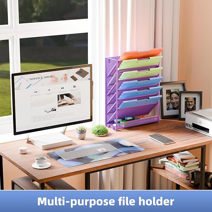 Simple Trending Wall File Organizer, Mesh 7-Tier Vertical Hanging File Holder, Desktop Metal Files Rack for Office and Home, Black