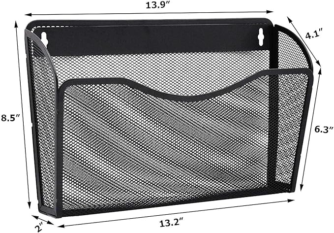 EASEPRES 6 Single Pocket Mesh Hanging File Organizer, Vertical Wall Mounted Magazine File Holder, Mount Basket Mail Paper Document Folder Organizing for Office, Home and School, Black