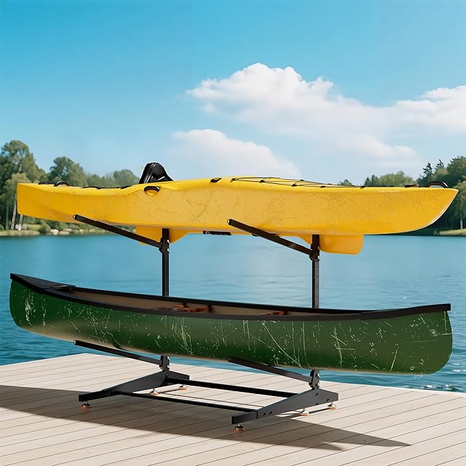 Kayak Storage Rack, Freestanding Outdoor Canoe Rack, Reinforced, Thickened, and Enhanced Rust Resistance, Holds 220 lbs, for Safe Garage and Outdoor Canoe Storage(2-Tier, Black)