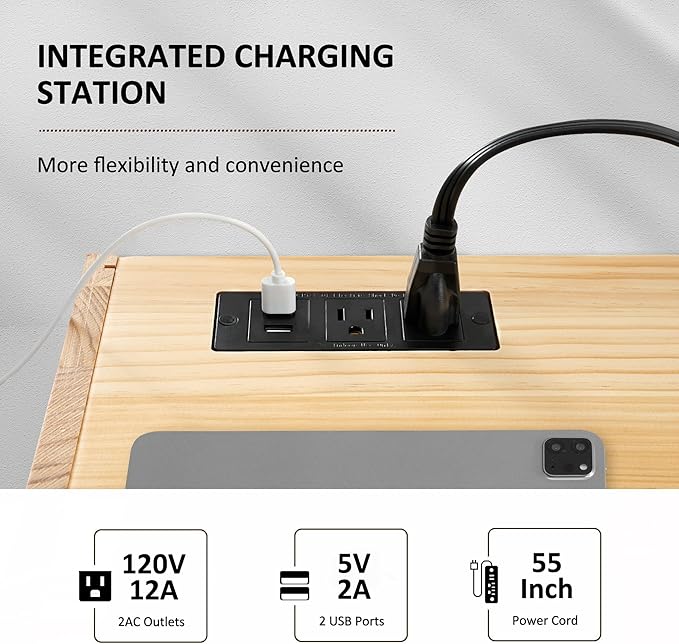 Afuly Floating Nightstand with Charging Station, Wall Mount Night Stand with Drawer Hanging Bedside Table End Table, Solid Wood Modern Side Table Shelf for Bedroom Natural Wooden Decor