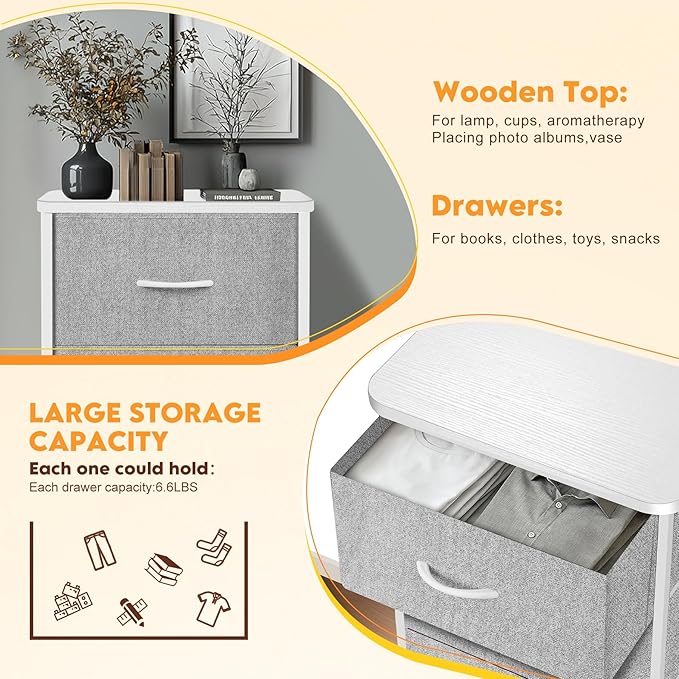Curved Profile Dresser for Bedroom，4 Fabric Drawer Dresser with Waterproof Wood Top Chest of Drawers for Hallway, Living Room, Kid Room (White)