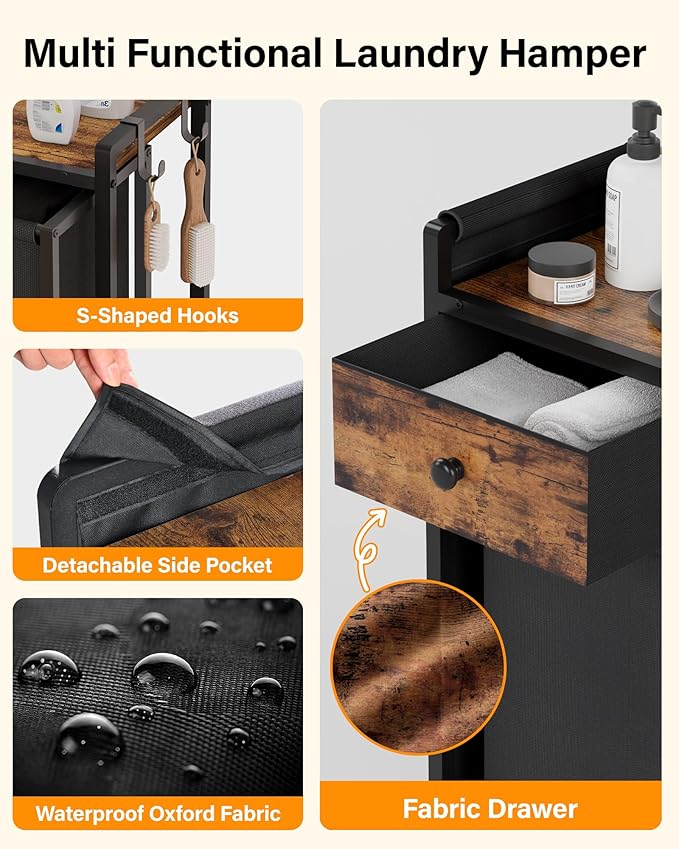 Laundry Hamper Sorter 3 Section: Rolling Laundry Basket Organizer with Wheels for Room Organization and Storage - Clothes Hamper with Shelf & Oxford Fabric Drawers & Bags