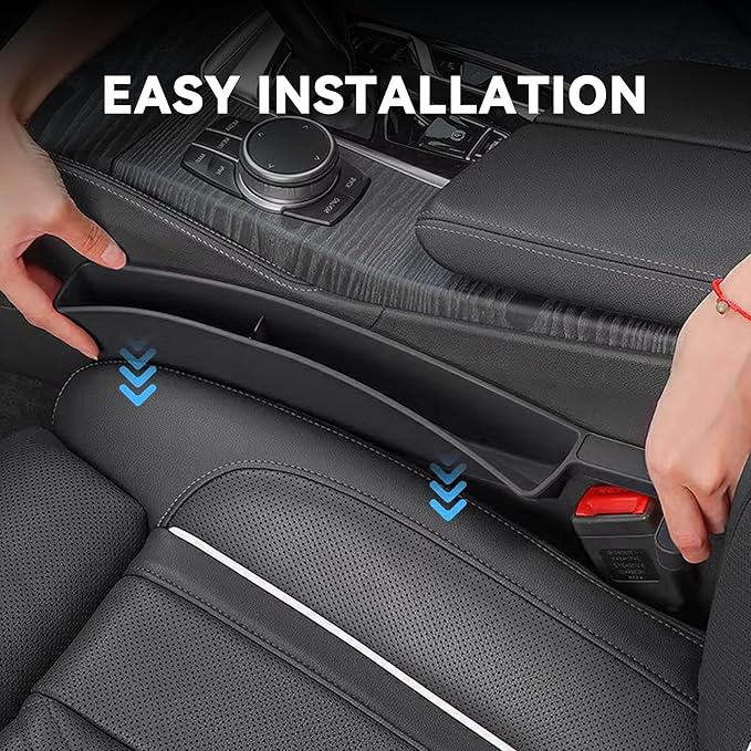 2PCS Car Seat Gap Filler, Automotive Seat Organizer Fill The Gap Between Seat and Console, Universal Car Storage Box Inserts Fill The Gap Between Seat &Console for Coins Wallets Keys (Beige)