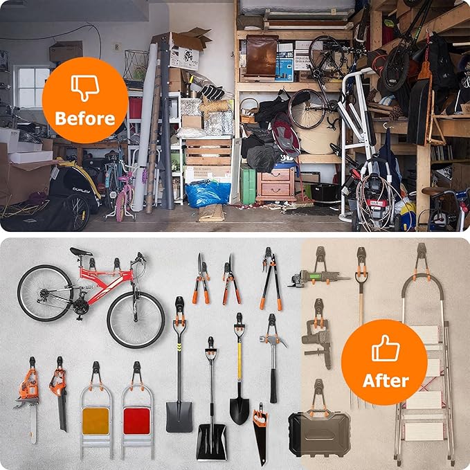 Garage Hooks Heavy Duty, 12 Pack Anti-Slip Coating Garage Wall Storage Hooks for Hanging Bike, Ladder, Garden Tools