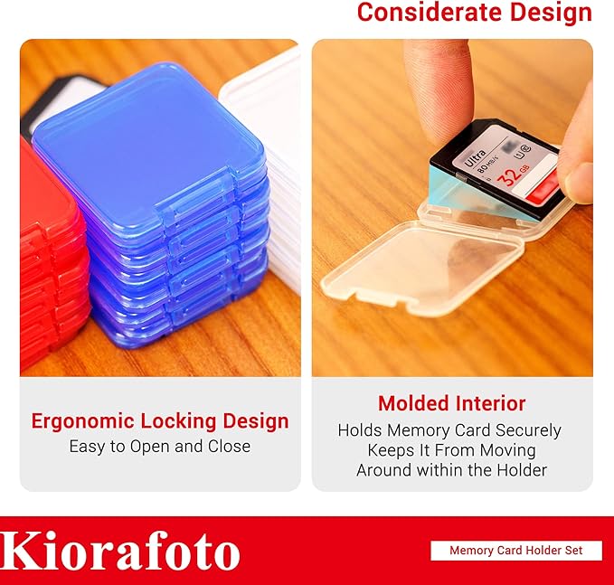 Kiorafoto 24 PCS Multi-Color Clear Plastic SD Card Case Holder for 24 SD SDXC SDHC Cards, Transparent Standard Memory Card Case Jewelery Box Storage Organizer with Labels