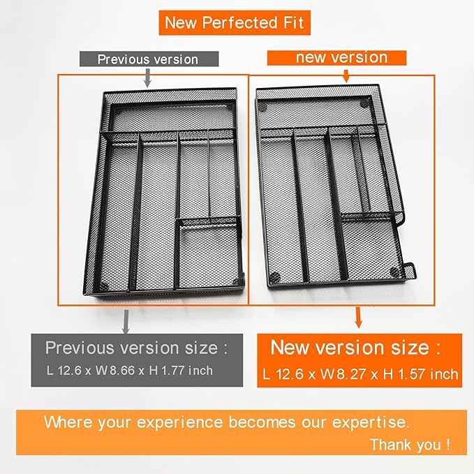 2-Pack Metal Mesh Desk Drawer Organizer Tray Set, 6-Compartment Office Drawer Organizer for Pens Supplies, 12.6"x8.27"x1.57" Black