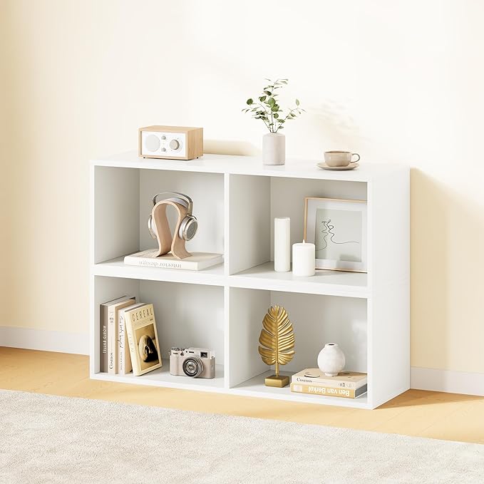IOTXY DIY Modular Cube Bookcase - CubeXY Customizable Stackable Expandable Basic Shelving Units, 2-Cube Wooden Open Bookshelf for Miscellaneous Storage Organizer, White
