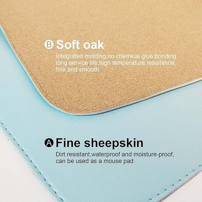 DAWNTREES Dual Sided Desk Mat,Leather Desk Pad,Cork Desk Mat Protector,with PU Leather Valet Tray Organizer,Large Mouse Pad,Desk Writing Pad for Office and Home(Light Blue 31.5"x15.8")