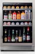 Ca'Lefort 24 Inch Beverage Refrigerator - 220 Can Beverage Fridge with 34° -54°F, Built in or Freestanding Beverage Cooler with Glass Door and 3 LED, Drink Fridge for Home/Kitchen(5.65 cu.ft)
