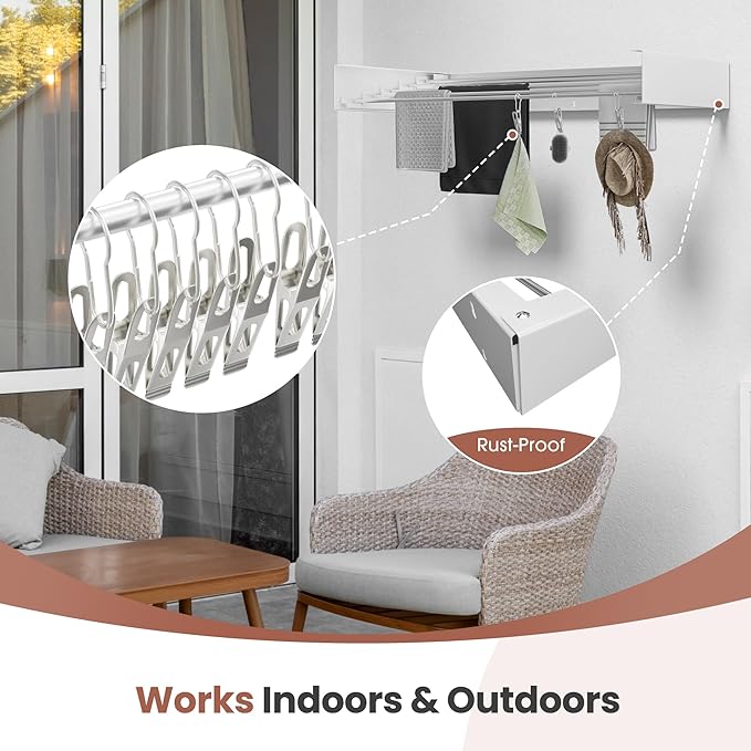 Wall-Mounted Clothes Drying Rack – Foldable Laundry Drying Rack, Space-Saving Wall Mounted Clothes Rack, Tri-Fold Wall Mounted Drying Rack for Laundry Room