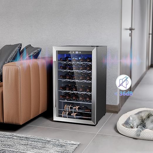 COWSAR 37 Bottle Wine Fridge, 4.45 Cu.Ft Freestanding Commercial Beverage Refrigerator with Reversible Double Pane Glass Door & Adjustable Wavy Wire Shelves, Wine Cooler for Kitchen Bar, Silver