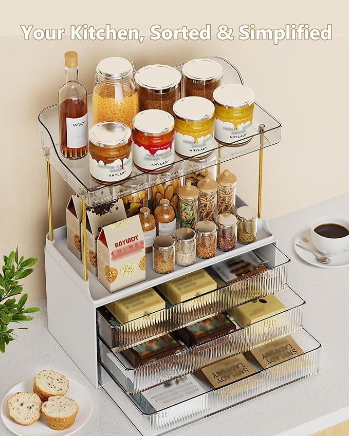 Bathroom Organizers and Storage, Makeup Organizer (Sturdy Durable Attractive), Ideal for Vanity, Countertop, Counter, Perfume, Skincare, Cabinet, Cosmetic, Dresser Organizer (White)