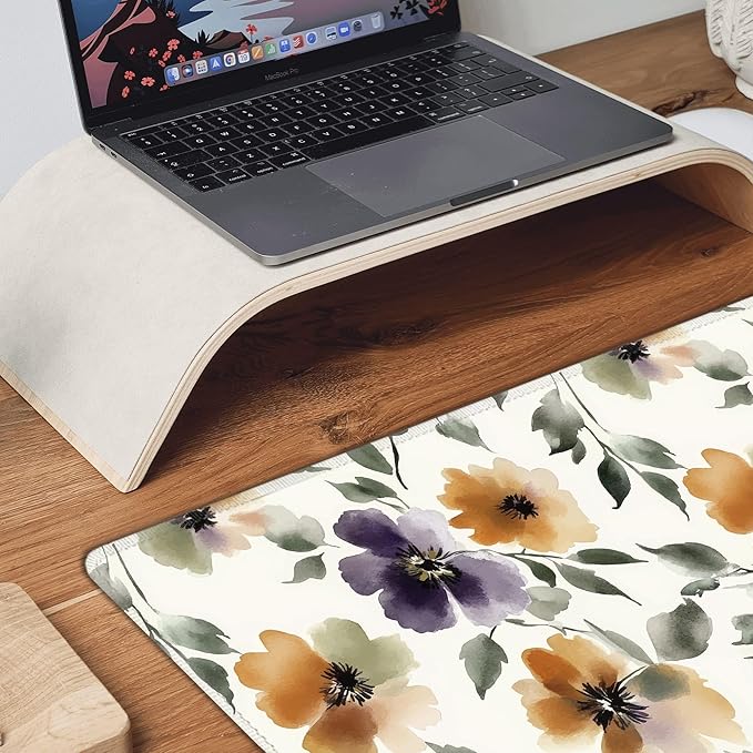 Watercolor Floral Large Mouse Pad,Gaming Keyboard Desk Pad,Extended Mouse Mat Non-Slip Rubber Base with Stitched Edges for Office Game Home XXL 35.4"x15.7"