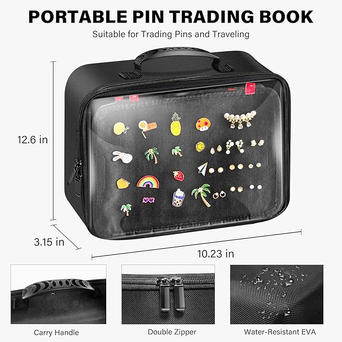 Enamel Pin Display Bag EVA Hard Shell Pin Trading Book, 18 Page Collectible Pin Board, Pin Display Case for Collectors, Suitable for Storing Enamel Pins, Sports Pins, Earrings and Brooches