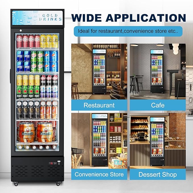Commercial Glass Door Display Refrigerator 12 cu.ft Commercial Beverage Refrigerators with LED Light & 5 Shelves for Cafe, Restaurant, Store, Bar