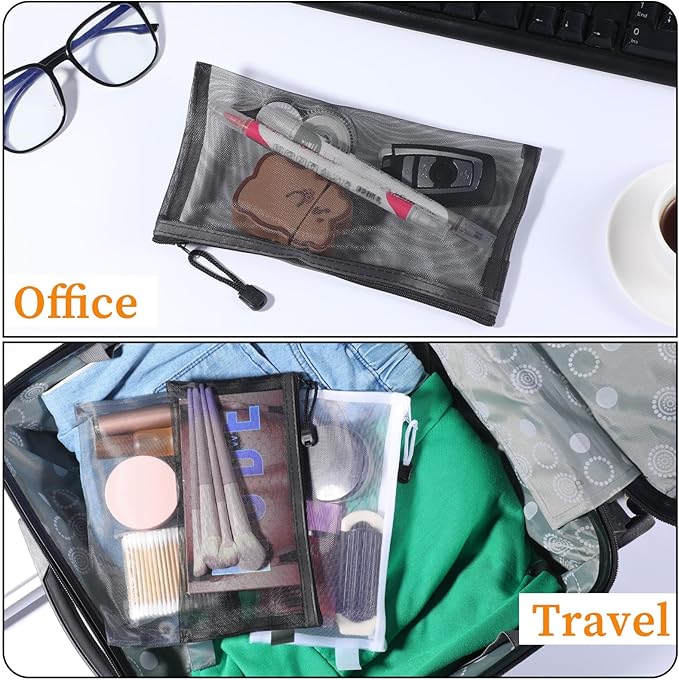 6 PCS Mesh Zipper Makeup Pouch Bags, Nylon Mesh Zipper Cosmetic Bags, Portable Travel Makeup Brush Pouches for Purse Toiletry Bag Organizer Case Diaper (Black, White, Gray)