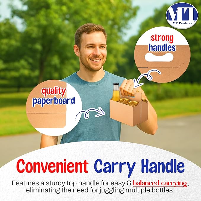 MT Products Brown 6 Pack Bottle Holder 12 oz. - Kraft Cardboard Bottle Carrier (Pack of 160) - Made in the USA