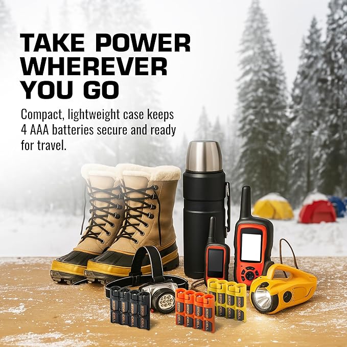 Storacell by Powerpax Slimline AAA Battery Storage Caddy, Yellow, Holds 4 Batteries (Not Included)