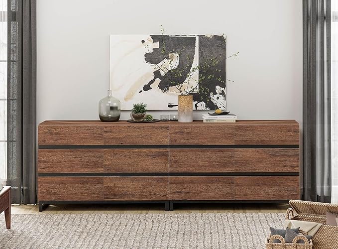 WAMPAT Dresser for Bedroom, Closet Organizers and Storage with 12 Drawers, Chest of Drawers with Metal Base, Modern Wooden Dresser for Living Room, Entryway, Brown
