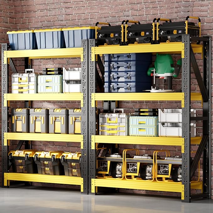 48" W Garage Shelving,4-Tier Heavy Duty Storage Shelves Unit with Adjustable Metal Shelf for Warehouse,Basement,Workshop,4200LBS,48" W x 24" D x 79" H,Black&Yellow