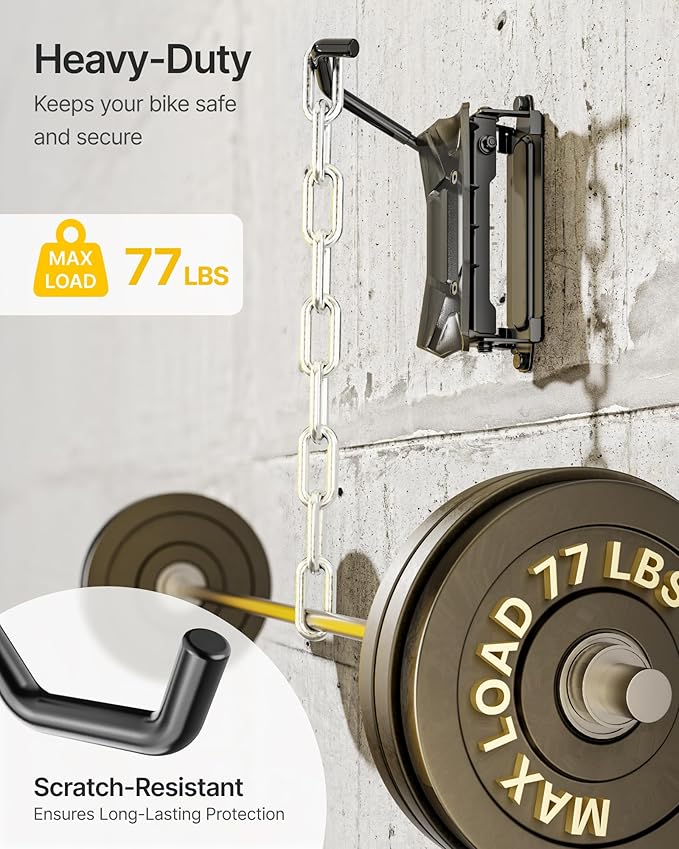 monTEK Heavy duty Bike Wall Mount, Swivel Bike Wall Hanger Holds Up to 77lbs, Space-Saving Bike Rack Garage, Bike Storage for Bedroom Home Office, 4 Pack