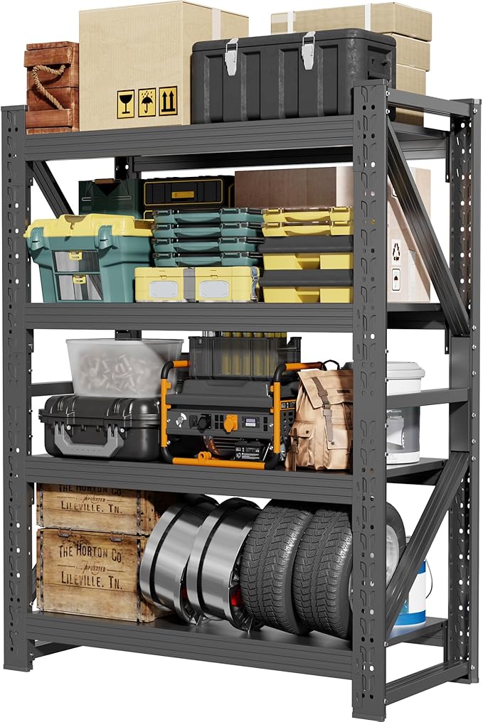 60" W Garage Shelving,4-Tier Heavy Duty Storage Shelves Unit with Adjustable Metal Shelf for Warehouse,Basement,Workshop,5000LBS,60" W x 24" D x 79" H,Black