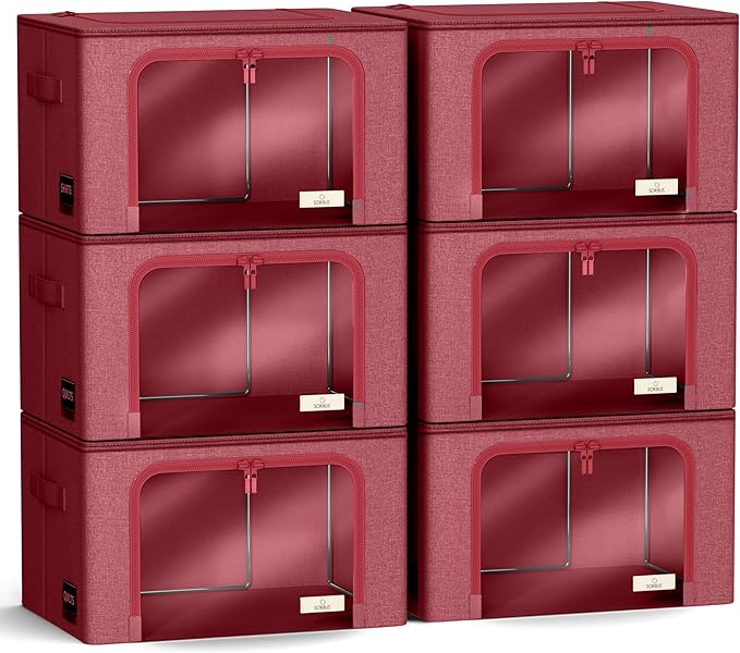 Sorbus Storage Bins with Metal Frame - Stackable & Foldable Clothes Organizer Bags - Oxford Fabric Storage Containers with Large Clear Window & Carry Handles Organization for Bedding Linen & Clothing