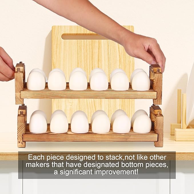 CVHOMEDECO. Wooden Egg Holder Fresh Egg Holders Countertop Firewood Egg Collecting Rack for Gathering Fresh eggs, Stackable with 24 eggs, Home Kitchen Organizer, Set of 2 PCS