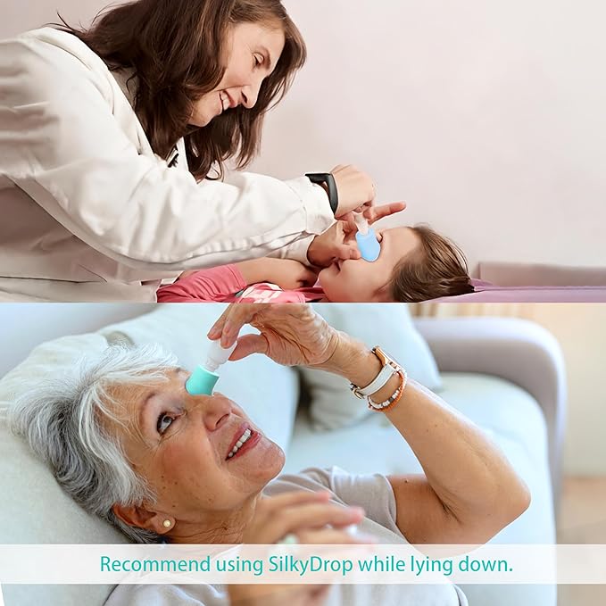 Fullicon 2-Pack Eye Drop Guide for Seniors, Soft & Reusable Eye Drop Dispenser for Elderly, Fits Most Eye Drop Bottles, Easy Eye Dropper Aid with Light Points for Accurate Application (Blue & Green)