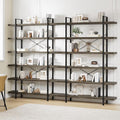 Bookshelf Set, Heavy Duty 6-Tier Industrial Bookcase, 47" Wide Wood Bookshelf for Home Office, 120lbs Shelf Capacity, Rustic Open Display with Horizontal Shelf for Living Room Bedroom, Grey