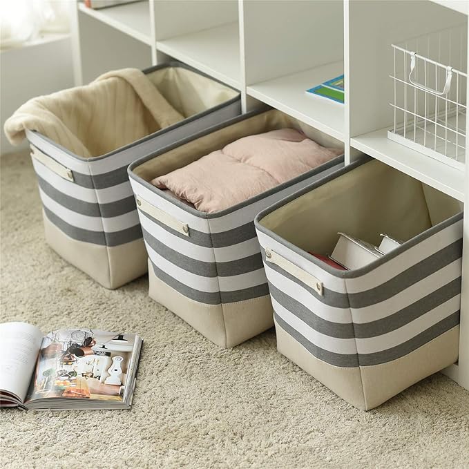 TheWarmHome Extra Large Cube Storage Bins Baskets for Organizing, Sturdy Fabric Storage Basket Cube W/Handles, Decorative Foldable Storage Baskets for Shelves Closet Nursery Toy (3 Pack 16×12×12inch)