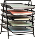 Mind Reader 5-Tier Paper Tray Organizer, Vertical Desktop File Storage Rack, Office, Metal Mesh, Black