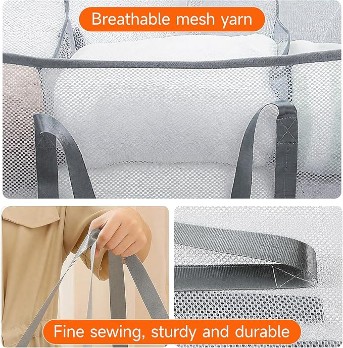 Large Collapsible Laundry Hamper, Gray Oxford Cloth 95L Capacity laundry basket with Handles, Breathable Mesh Design, Sturdy Steel Frame Clothes Hamper with Easy Carry 26.8x12.2x17.7 Inch