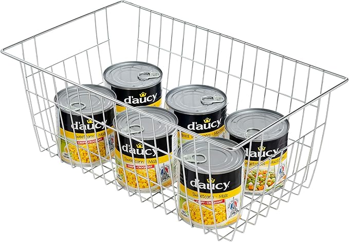 Slideep Farmhouse Wire Organizer Storage Bin Basket with Handles, Food Storage for Kitchen Cabinets, Pantry, Closet, Bedroom, Bathroom, Office 6 Pack