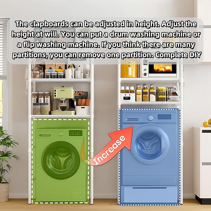 Washer, Dryer and Refrigerator Top Shelf - Extra-Wide Design, Thickened Structure, Washing Machine Rack,Height-Adjustable, Laundry Room Shelves Organizer，Over Dryer Storage(White)