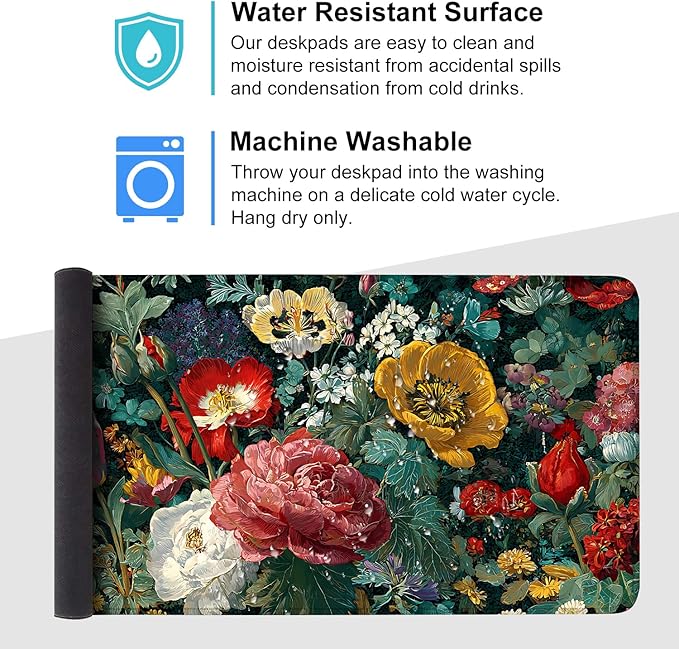 Vintage Oil Painting Floral Mouse Pad – Large Extended Desk Mat 35.43 x 15.75 in – Baroque Style Botanical Design,Oversized Mouse & Keyboard Pad for Art Lovers