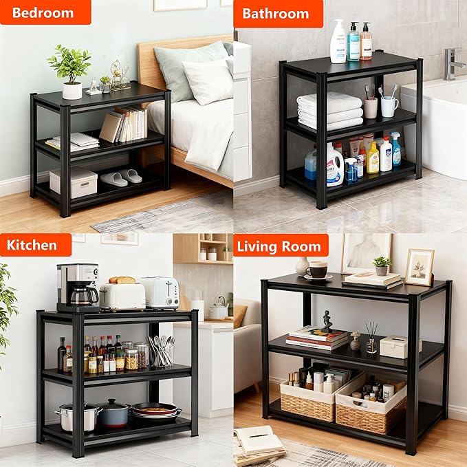 3-Tier End Table, Sofa Side Table for Small Space with Storage Shelf, Couch Table & Nightstand for Living Room, Bedroom, Office,32''H×14''W×12''D