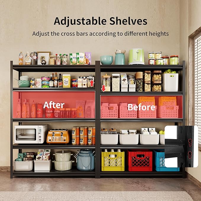 Metal Garage Shelving, Adjustable 5-Tier Heavy Duty Shelving, 3000 LBS Garage Shelving Unit and Storage，Heavy Duty Shelves for Basement,Warehouse，Kitchen (19.7" D*47.2" W*72" H)