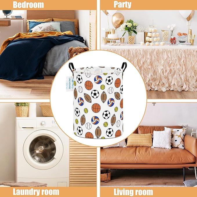 LANGYASHAN Laundry Basket Canvas Fabric Collapsible Organizer Basket for Storage Bin Toy Bins Gift Baskets Bedroom Clothes Children Nursery Hamper (Colorful Balls)