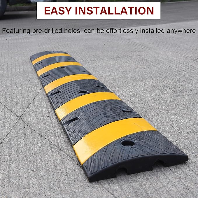 Orangestar Speed Bumps 2-Pack, 6FT Heavy Duty Rubber Driveway Bump with 8 Screws for Asphalt, Concrete, Gravel, 2-Channel Cable Protector