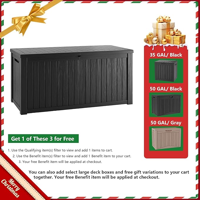 TARKARI 50 Gallon Lockable Resin Deck Box, Waterproof & UV-Resistant Outdoor Storage Box for Outdoor Cushion Storage, Garden Tools & Pool Accessories Storage, Black