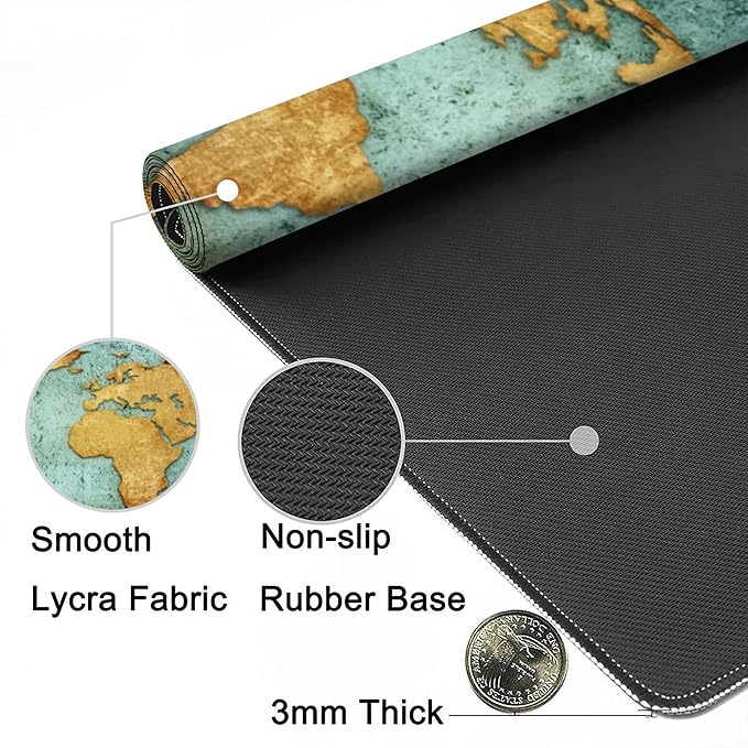 Desk Mat,World Map Extended Gaming Mouse Pad,Large Non-Slip Rubber Base Mousepad with Stitched Edges,Waterproof Mouse Mat Desk Pad for Office Game Home 35.4x15.75 in
